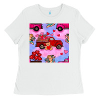 Valentines Day Truck And Cupid In The Sky Seamless Pattern Ladies Tee | Teevron
