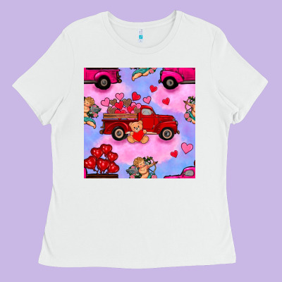 Valentines Day Truck And Cupid In The Sky Seamless Pattern Ladies Tee Designed By Bundleandbundleshop