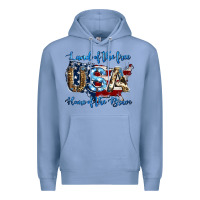 Colony Blue land of the free home of the brave american flag background Premium Hoodie - Jasminsmagicworld