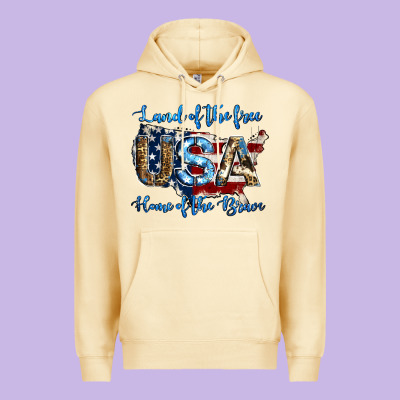 Land Of The Free Home Of The Brave American Flag Background Premium Hoodie Designed By Jasminsmagicworld
