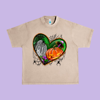 Halloween Heart With Pumpkin Urban Heavy Tee Designed By Bundleandbundleshop