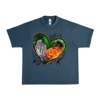 Midnight Navy halloween heart with pumpkin Urban Heavy Tee - BundleAndBundleShop