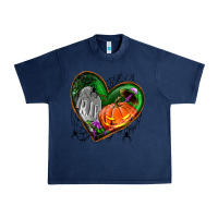 Navy halloween heart with pumpkin Urban Heavy Tee - BundleAndBundleShop