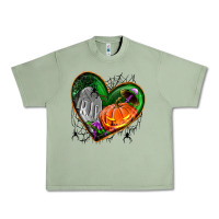 Oil Green halloween heart with pumpkin Urban Heavy Tee - BundleAndBundleShop