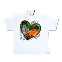 White halloween heart with pumpkin Urban Heavy Tee - BundleAndBundleShop