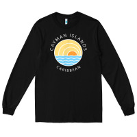 Black cayman islands retro colorful ocean sunset palm tree novelty Long Sleeve Tee - linhVisuals