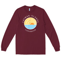 Burgundy cayman islands retro colorful ocean sunset palm tree novelty Long Sleeve Tee - linhVisuals