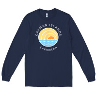 Navy cayman islands retro colorful ocean sunset palm tree novelty Long Sleeve Tee - linhVisuals
