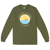 Army Green cayman islands retro colorful ocean sunset palm tree novelty Long Sleeve Tee - linhVisuals