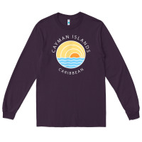 Cayman Islands Retro Colorful Ocean Sunset Palm Tree Novelty Long Sleeve Tee | Teevron