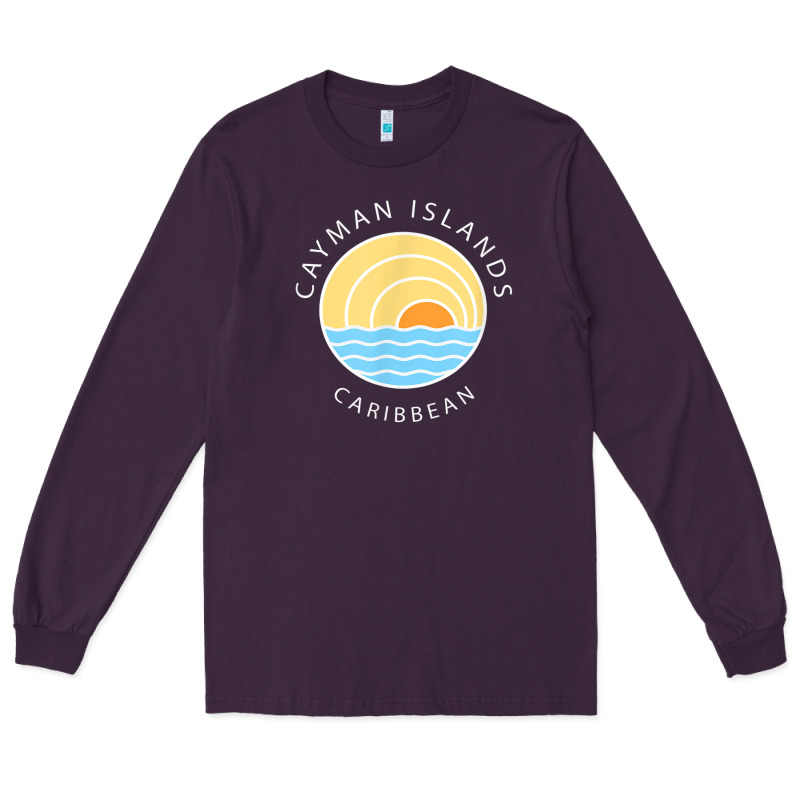Cayman Islands Retro Colorful Ocean Sunset Palm Tree Novelty Long Sleeve Tee by linhVisuals | Teevron