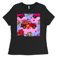 Black valentines day truck and cupid in the sky seamless pattern Ladies Tee - BundleAndBundleShop