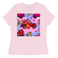 Bubblegum Pink valentines day truck and cupid in the sky seamless pattern Ladies Tee - BundleAndBundleShop