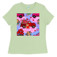 Valentines Day Truck And Cupid In The Sky Seamless Pattern Ladies Tee | Teevron