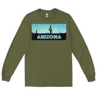 Army Green arizona shirt   saguaro cactus desert landscape t shirt Long Sleeve Tee - linhVisuals