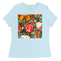 Baby Blue american football snacks with serape and leopard Ladies Tee - BundleAndBundleShop
