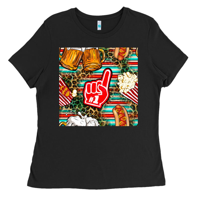 American Football Snacks With Serape And Leopard Ladies Tee by BundleAndBundleShop | Teevron