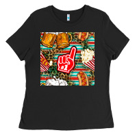 Black american football snacks with serape and leopard Ladies Tee - BundleAndBundleShop