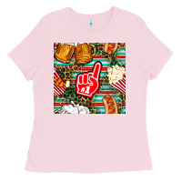 Bubblegum Pink american football snacks with serape and leopard Ladies Tee - BundleAndBundleShop