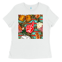 White american football snacks with serape and leopard Ladies Tee - BundleAndBundleShop