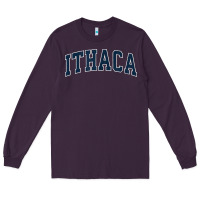 Ithaca New York Ny Vintage Sports Design Navy Design T Shirt Long Sleeve Tee | Teevron