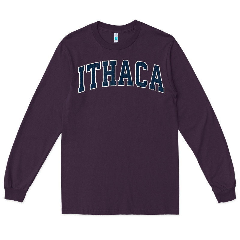 Ithaca New York Ny Vintage Sports Design Navy Design T Shirt Long Sleeve Tee by linhVisuals | Teevron