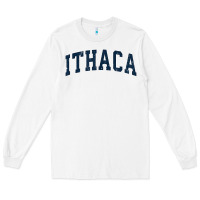 White ithaca new york ny vintage sports design navy design t shirt Long Sleeve Tee - linhVisuals