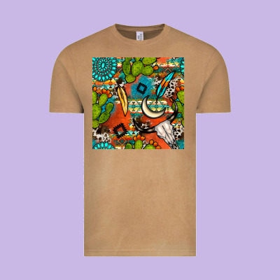 Western Cactus Aztec Seamless Pattern Vintage Tee Designed By Bundleandbundleshop