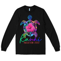 Black kauai hawaii vacation 2022 sea turtle flower tropical t shirt Long Sleeve Tee - linhVisuals