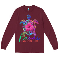 Burgundy kauai hawaii vacation 2022 sea turtle flower tropical t shirt Long Sleeve Tee - linhVisuals