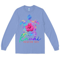 Colony Blue kauai hawaii vacation 2022 sea turtle flower tropical t shirt Long Sleeve Tee - linhVisuals