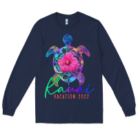 Navy kauai hawaii vacation 2022 sea turtle flower tropical t shirt Long Sleeve Tee - linhVisuals