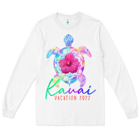 White kauai hawaii vacation 2022 sea turtle flower tropical t shirt Long Sleeve Tee - linhVisuals