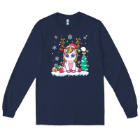 Navy cute unicorn christmas shirt kid girls women deer santa xmas 1 Long Sleeve Tee - linhVisuals