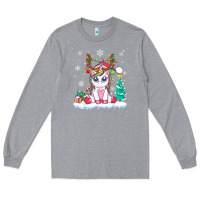Heather Grey cute unicorn christmas shirt kid girls women deer santa xmas 1 Long Sleeve Tee - linhVisuals