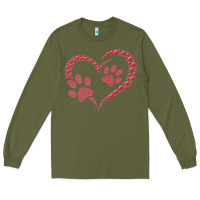 Army Green funny valentine day gift t  shirt paw print heart dog cat owner lover Long Sleeve Tee - linhVisuals
