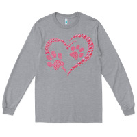 Heather Grey funny valentine day gift t  shirt paw print heart dog cat owner lover Long Sleeve Tee - linhVisuals