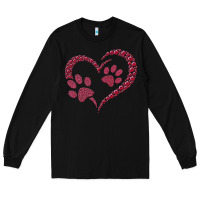 Black funny valentine day gift t  shirt paw print heart dog cat owner lover Long Sleeve Tee - linhVisuals