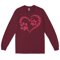Burgundy funny valentine day gift t  shirt paw print heart dog cat owner lover Long Sleeve Tee - linhVisuals
