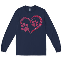 Navy funny valentine day gift t  shirt paw print heart dog cat owner lover Long Sleeve Tee - linhVisuals