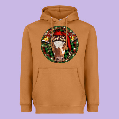 Longhorn Cow Christmas Heavyweight Hoodie Designed By Ranaportraitstore