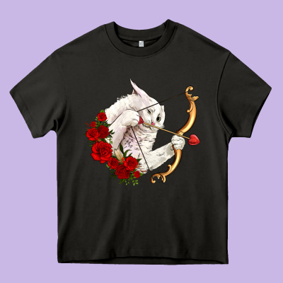 Cupid Cat Heavy Core Tee Designed By Oliviacreatesart