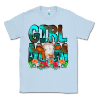 Dusty Blue Girl Mom Cow Flowers Classic Tee - CowCowDesign
