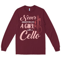 Burgundy never underestimate a girl with a cello Long Sleeve Tee - linhVisuals