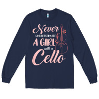 Navy never underestimate a girl with a cello Long Sleeve Tee - linhVisuals
