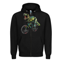 Black t rex dinosaur riding dinosaur Zipper Hoodie - RanaPortraitStore