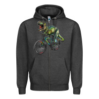 Charcoal Heather t rex dinosaur riding dinosaur Zipper Hoodie - RanaPortraitStore