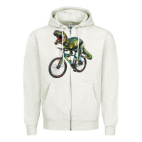 Oatmeal Heather t rex dinosaur riding dinosaur Zipper Hoodie - RanaPortraitStore