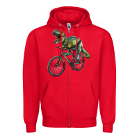 Red t rex dinosaur riding dinosaur Zipper Hoodie - RanaPortraitStore