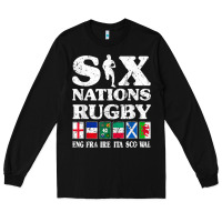 Black rugby 6 nations england france ireland italy scotland wales t shirt Long Sleeve Tee - linhVisuals
